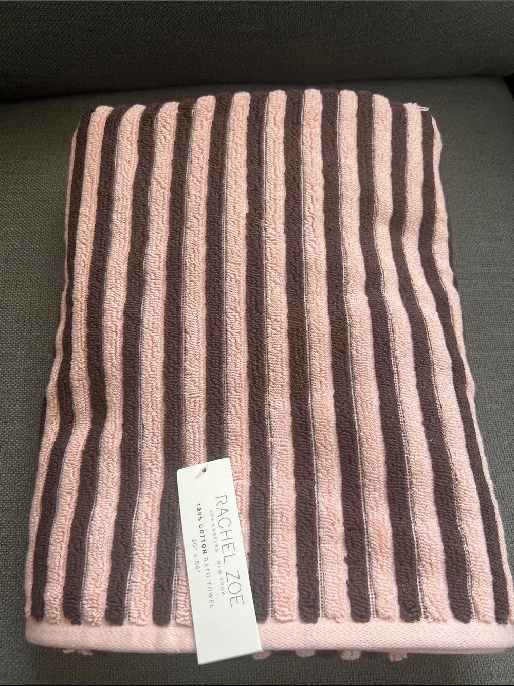 8 pc Rachel Zoe Rainbow Bath towel Set Stripe Cotton Hand Towels pink
